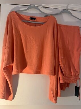 Fancy Homebody Cropped Bell Sleeve Top and Joggers Two-Piece Loungewear Set NWT
